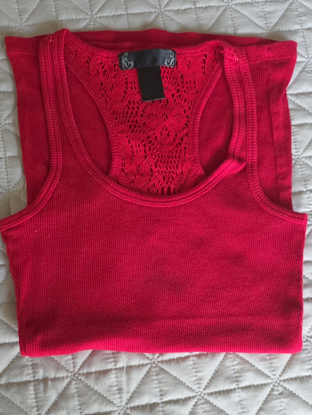 mandee Bright Red Ribbed Lace Racerback Tank